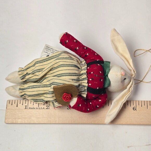 Vintage Christmas Ornament Bunny Rabbit Plush Hanging 1987 Judy Hoiland Portland - Picture 5 of 8